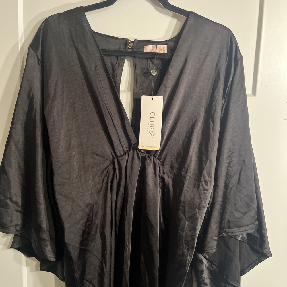 NWT Club L London Maternity Satin Dress Knot Front Mini Skater Dress UK 14 US 10